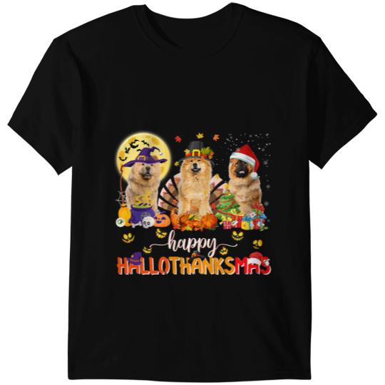 Happy HalloThanksMas Chow Chow Pumpkin Turkey Santa Hat Tee T-Shirts