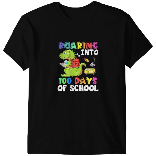 Dinosaur Dino Roaring Into 100 Days Of School Funny Trex Dinosaur Lovers T-Shirts