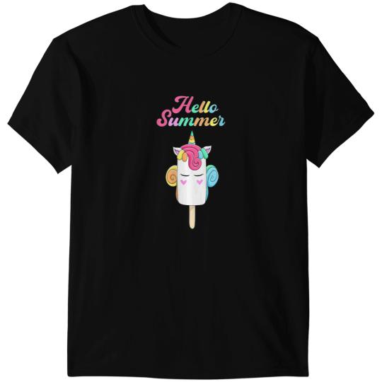 Unicorns Hello Summer Cute Unicorns Ice Cream Bar Gelato Ice Popsicle T-Shirts