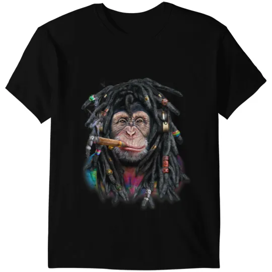 Monkey Lover Chimpanzee Monkey as Dreadlocks Hippie Reggae Dreads T-Shirts