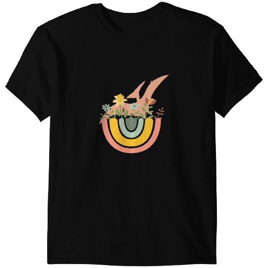 Dinosaur Dino Pterodactyl Dino Rainbow Boho Bohemian Flowers T-Shirts