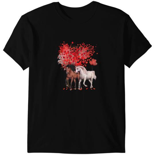 Funny Horse Couple Horse Riding On Tree Valentines Day For Women Girls T-Shirts