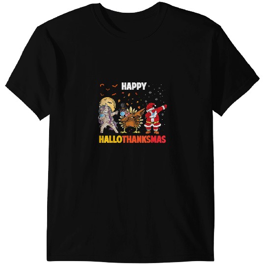 Unicorns Happy Hallothanksmas Dabbings Unicorns Turkey Santa Claus T-Shirts