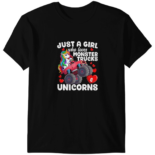 Unicorns Just a Girl Who Loves Monster Trucks and Unicorns Girls T-Shirts