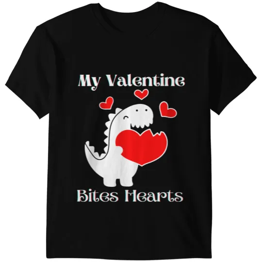 Dinosaur Dino My Valentine Bites Hearts Funny Dinosaur Boys Valentines Boy T-Shirts