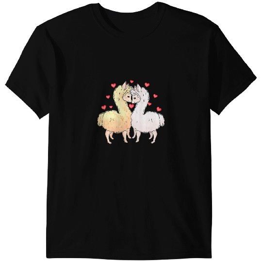 Lama Llama Love Llama Couples Hearts Retro Groovy 70s Valentines Day T-Shirts