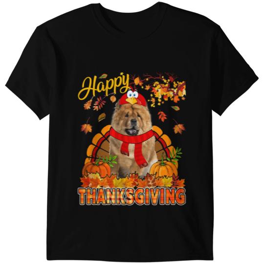 Thanksgiving Chow Chow Wearing Turkey Costume Fall Leaves T-Shirts