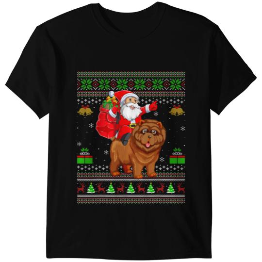 Ugly xmass Funny Santa Claus Riding Chow Chow Christmas T-Shirts