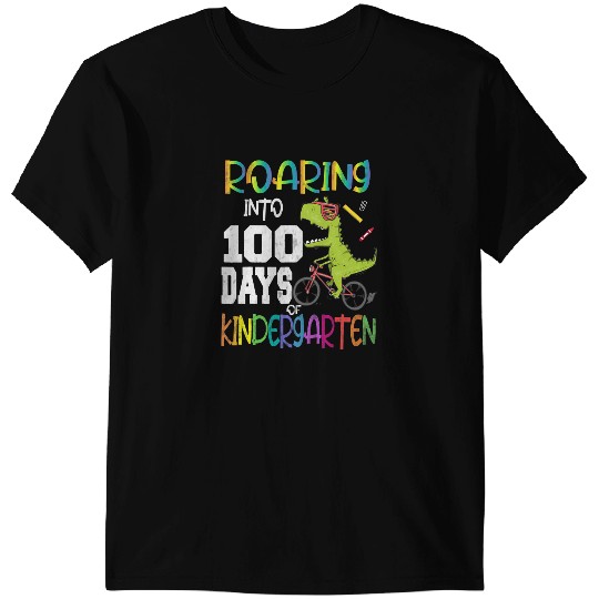 Dinosaur Dino Roaring Into 100 Days Kindergarten Funny T Rex Dinosaur Boy 5 T-Shirts