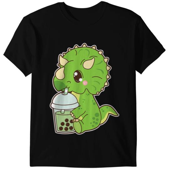 Dinosaur Dino Cute Boba Triceratops Dinosaur Matcha Green Bubble Milk Tea T-Shirts