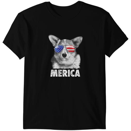 Welsh Corgi 4th of July Merica Sunglasses Men USA American Flag Corgis T-Shirts