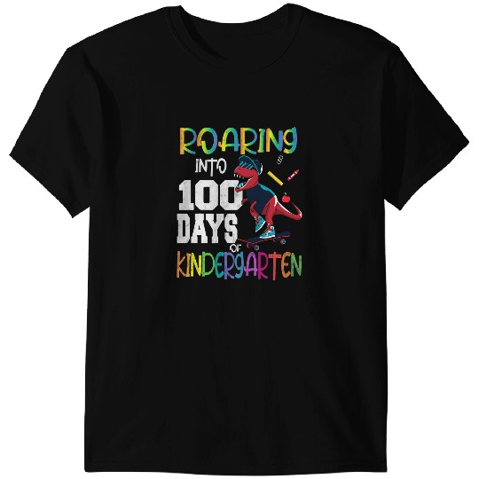 Dinosaur Dino Roaring Into 100 Days Kindergarten Funny T Rex Dinosaur Boy 7 T-Shirts