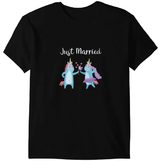 Unicorns Just Married Funny Unicorns Couple Wedding Honeymoon Gift T-Shirts
