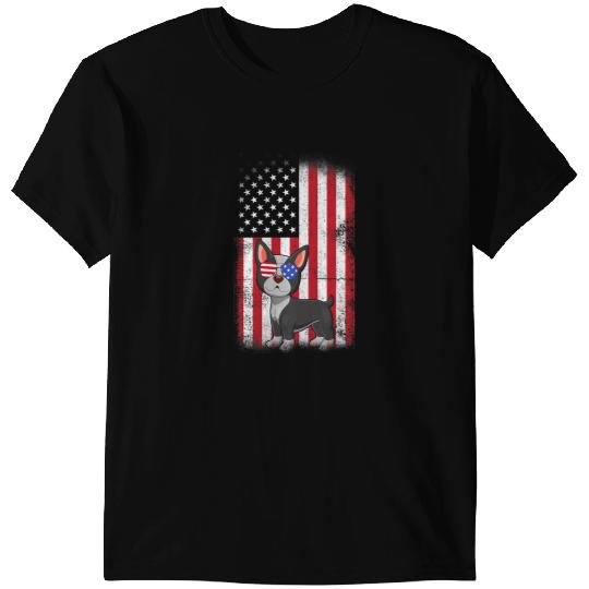 Dog Boston Terrier USA Flag Boys Girls Men Women Fourth Of July T-Shirts