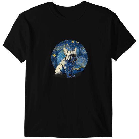 White Frenchie French Bulldog Starry Night Van Gogh Colorful T-Shirts