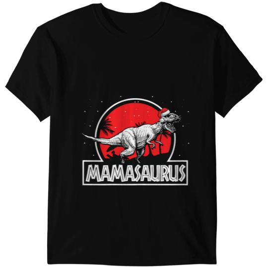 Dinosaur Dino Womens Mamasaurus Christmas Cool TRex Dinosaur Santa Hat Mom Mama T-Shirts