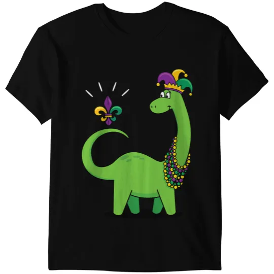 Dinosaur Dino Kids Jester Hat Dinosaur Mardi Gras Beads Brontosaurus Boys T-Shirts