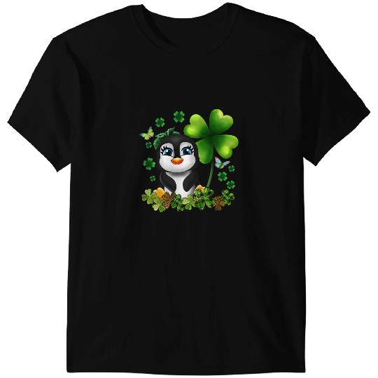 Penguin Girls St Patricks Day Penguin Kids Green Shamrock Women Gift Penguins T-Shirts