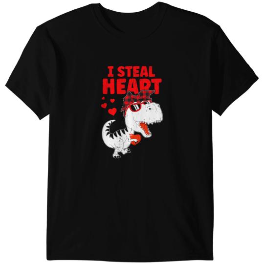 Dinosaur Dino Cute Trex Dinosaur buffalo plaids Valentines I Steal Hearts T-Shirts