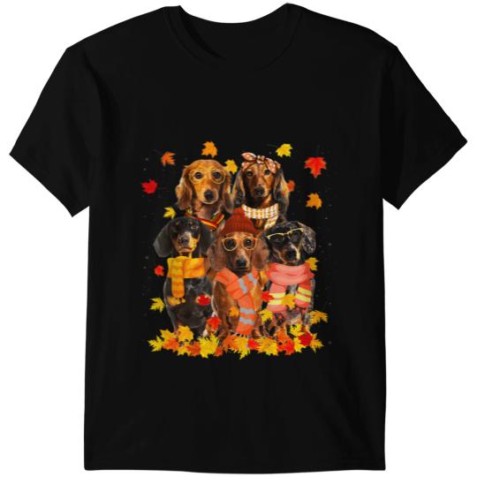 Wiener Autumn Tree Dachshund Thanksgiving Pumpkin Dog Fall Leaf 1 Dachshund Doxie T-Shirts