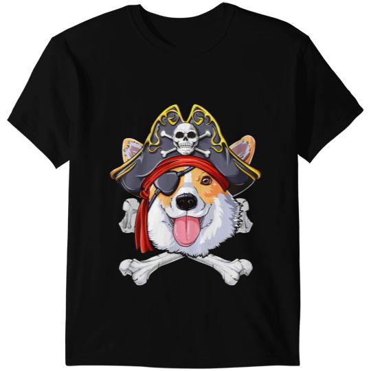 Welsh Corgi Pirate Costume Jolly Roger Flag Skull Crossbones Gifts Corgis T-Shirts