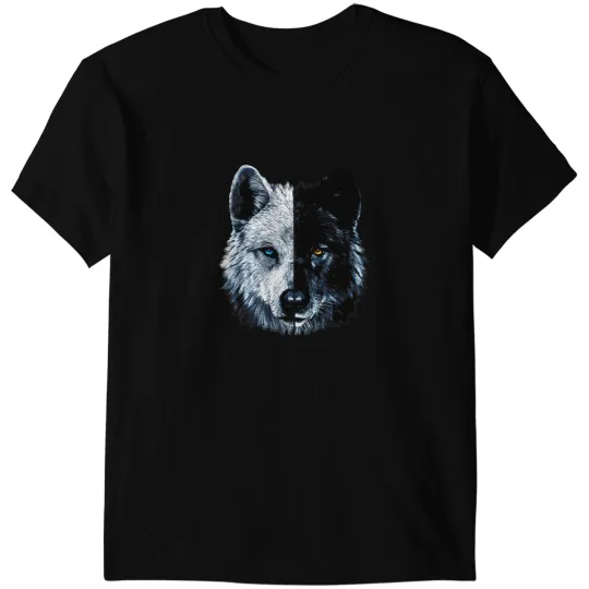 Wolves wolfs Polar And Black Two Face wolfs Split Face Magical Wolves Coyote Coyote T-Shirts