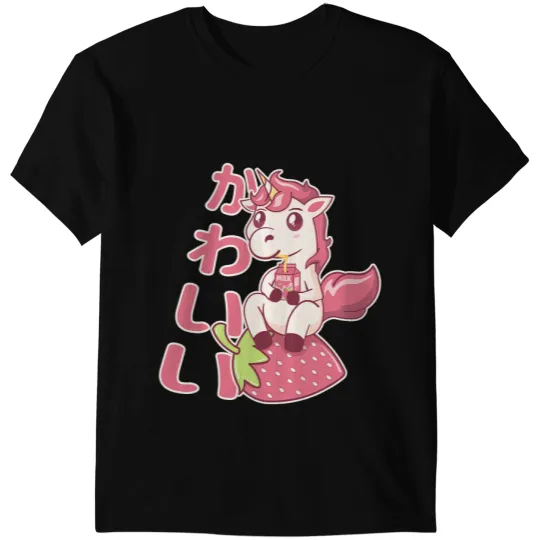 Unicorns Kawaii Chibi Unicorns Japanese Strawberry Milk Pink Pastel T-Shirts