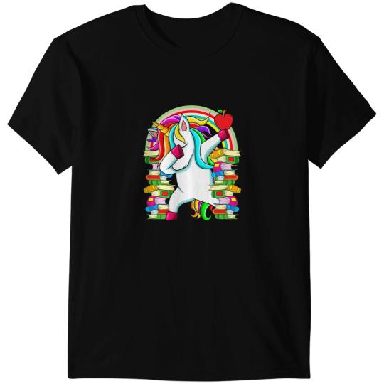 Unicorns Womens Reading Teacher Dabbings Unicorns Elementary School Rainbow T-Shirts