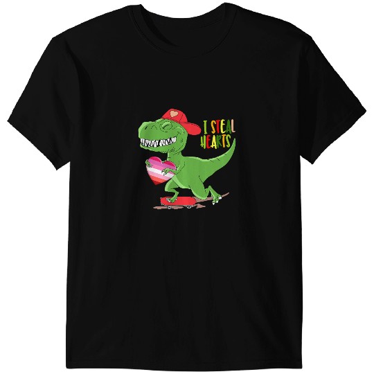 Dinosaur Dino I Steal Hearts TRex Lesbian Valentines Day Dinosaur Lesbian T-Shirts