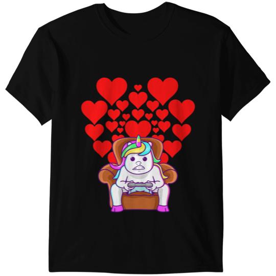 Unicorns Valentine Day Video Gaming Unicorns with Hearts Men Women T-Shirts