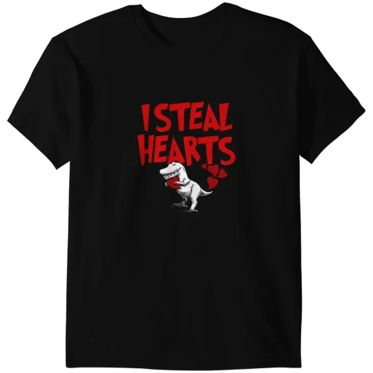 Dinosaur Dino I steal Hearts Dinosaur TRex Valentines Day Kids Adults T-Shirts