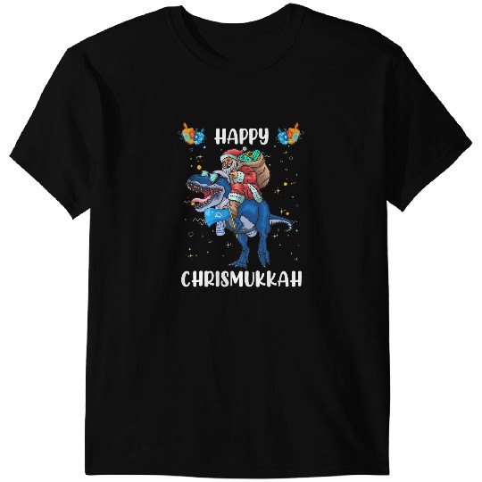 Dinosaur Dino Happy Chrismukkah Santa Riding Dinosaur Funny Hanukkah Xmas T-Shirts