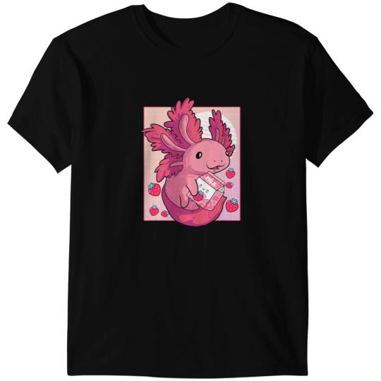 Axolotls Animals Strawberry Milk Shake Funny Kawaii Japanese AnimeAxo T-Shirts