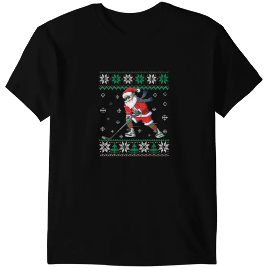 Hockey Gift Funny Santa Claus Christmas Ice Hockey Ugly Sweater Boys Men 3 T-Shirts