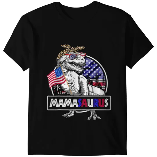 Dinosaur Dino 4th Of July American US Flag T Rex Dinosaur Mamasaurus Women T-Shirts