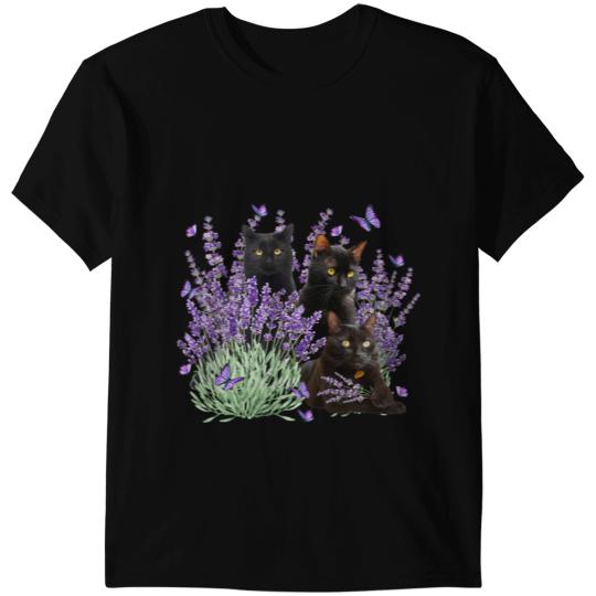 black cats Paws Lavender Flower Purple Gifts Cat Loves T-Shirts
