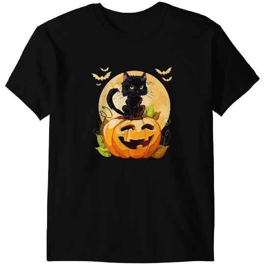 black cats Paws Cute Pumpkin Cat Moon Light Halloween Costume Apparel T-Shirts