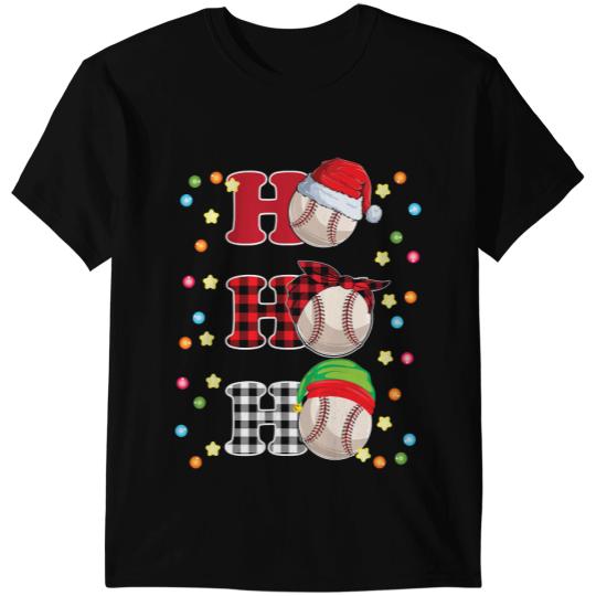 Baseball Gift Ho Ho Ho Santa Red Plaid Christmas Lights Pajama Baseball 122 T-Shirts