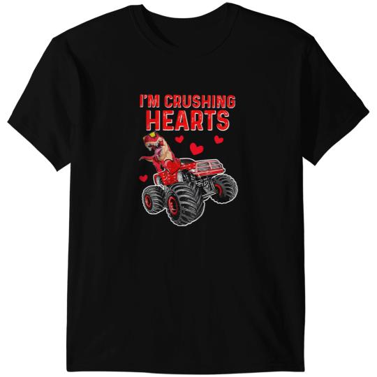Dinosaur Dino Dino Kids Crush Hearts T Rex Monster Truck Toddler Boys Valentines Day T-Shirts