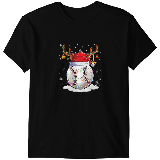 Baseball Gift Ball Santa Hat Reindeer Christmas Lights Boys Mens 139 T-Shirts