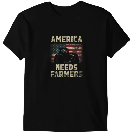 Tractor driving America Needs Farmers Tractor American Flag22 T-Shirts