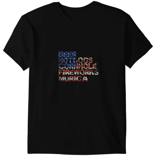Beer Hotdogs Cornhole Fireworks Murica 4th of July T-Shirts