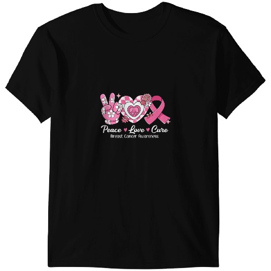 BC Groovy Peace Love Cure Pink Ribbon Breast Cancer Awareness Cancer T-Shirts