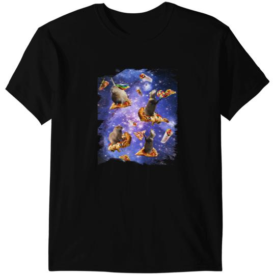 Astronauts Space capybaras On Pizza Taco Galaxy Capybaras Funny T-Shirts