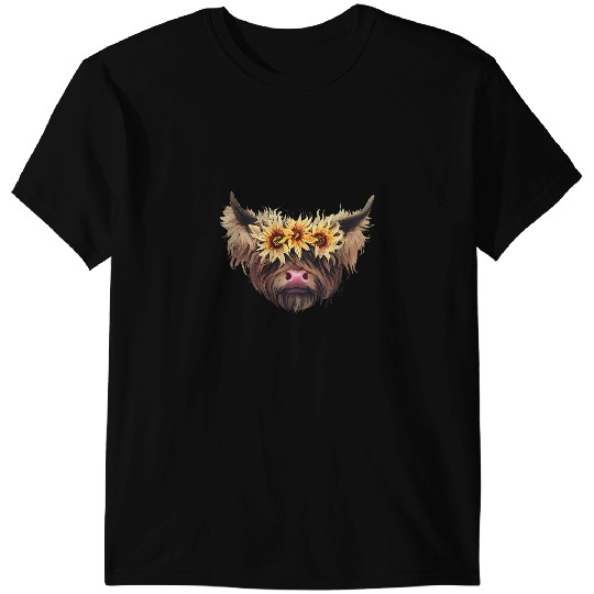 Cattle Cow Cute Baby Highland Cow With Sunflowers Gifts Birthday Funny 501 T-Shirts