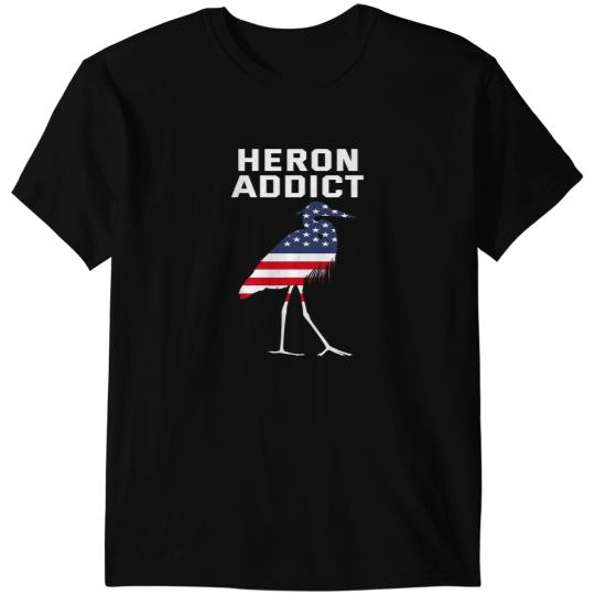 American Birding Heron Addict Usa Flag Blue Heron T-Shirts