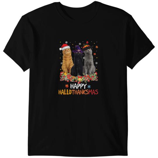 black cats Paws Happy Hallothanksmas Funny Cat Lovers105 T-Shirts