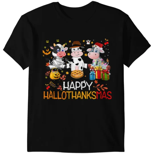 Cattle Cow Hallothanksmas Halloween Thanksgiving Christmas Cow Lover T-Shirts