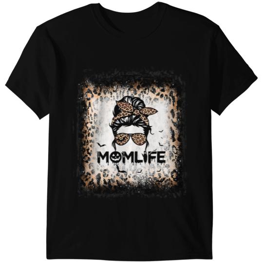 Bleached Mom Life Leopard Messy Bun Halloween Momlife T-Shirts
