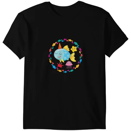 Jellyfish gift Colourful Unicorns fish starfish crab jellyfish in the circle of fish T-Shirts